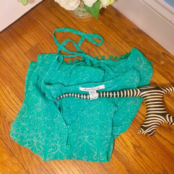 Fun @ Breezy Boho Top w Ties @ Pompom edging! 🎢💚 - Picture 6 of 8